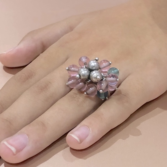 GIFT 🎁 Pastel Pink Blue cluster rhodium plated.925 Sterling silver Ring 6 - Picture 8 of 9